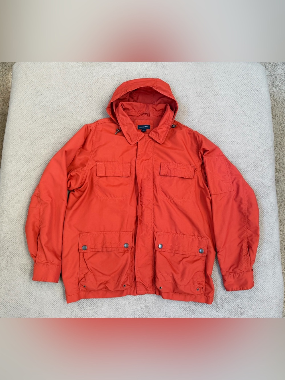 Lands’ End Men’s Large Terra Cotta Full Zip Front Removable  Hood Field Jacket